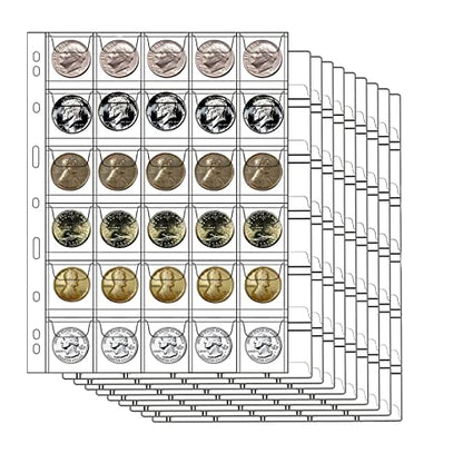 AITIME 30-Pocket Coin Sleeves, 10 Sheets Coin Pockets Pages for Binder - color: 10 Sheets-30 Pocket