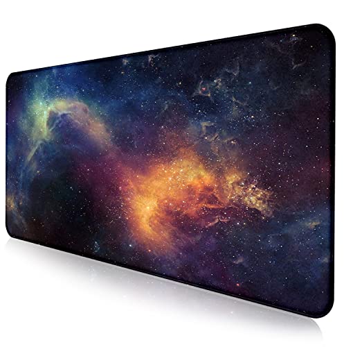 Large Starry Sky Mouse Pad with Stitched Edges, Computer Keyboard Desk Pad | Large Extended Mouse Pad; Full Desk Coverage; Waterproof Coating; Stable Anti-Slide Base For Gaming, Office, Study Daily Use - color: Starry Sky