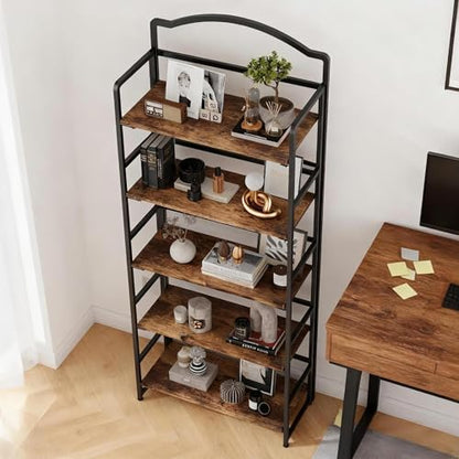 JSB 5 Tier No Assembly Folding Bookshelf, Arched Bookshelf, Foldable Bookcase for Living Room, Bedroom, Office,Skinny Bookshelf (Fire Brown) - color: Fire Brown, size: 5-Tier