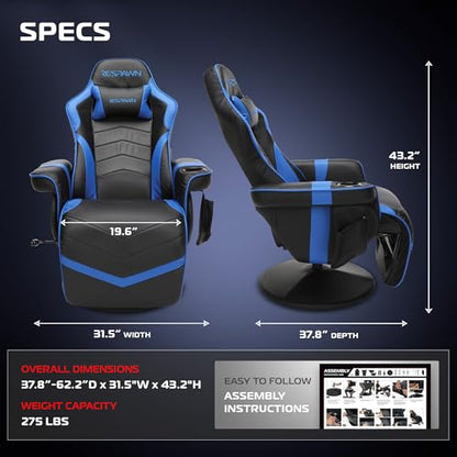 Respawn 900 Gaming Recliner Chair with Footrest, Cup Holder and Swivel | Ergonomic gaming recliner with footrest, cup holder, lumbar support, 135° recline & 360° swivel for console gaming - color: Blue