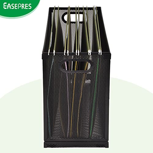 Desk Hanging File Organizer with 5 Folders, Mesh Metal Letter-Size Desktop File Holder Box for Filing Folder Storage Basket, 1 Pack Black, 12.2 x 9.45 x 5.45 inches - size: 1 Pack with 5 Folders