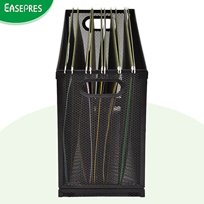 Desk Hanging File Organizer with 5 Folders, Mesh Metal Letter-Size Desktop File Holder Box for Filing Folder Storage Basket, 1 Pack Black, 12.2 x 9.45 x 5.45 inches - size: 1 Pack with 5 Folders