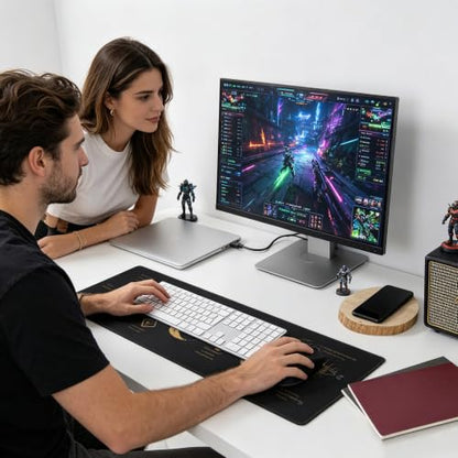 Mystical Witchy Desk Mat,Black Motivational Mouse Pad,31.5 x 12 in | Large Gold All-Seeing Eye Gaming Mousepad,Extended Inspirational Celestial Computer Keyboard Pad for Men Women,80x30cm - color: Moon Sun Eye