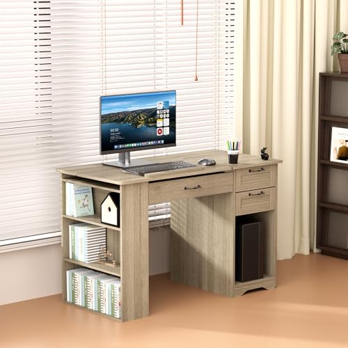 Drafting Table with Storage Cabinet & Drawers, Adjustable Drawing Desk with Open Shelves, Craft Table Painting Desk for Artists, Painters, Drawing, Crafting, Reading, Writing, Working (Grey) - color: Grey