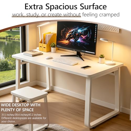 Small Office Computer Desk, Simple Style Writing Desk Waterproof and Scratch-Resistant,Sturdy Study Writing Desk with Wooden Tabletop and Metal Frame for Bedroom, Living Room, Bedroom - color: White, size: 31.5*19.5