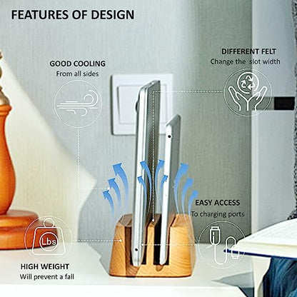 ACODE Wood Vertical Laptop Stand, Laptop Holder for Desk Compatible with MacBook Pro Air Surfaces,Laptops Storage Rack Slot Thickness 0.59" to 0.71"，Vertical Laptop Stand 2 Slots for max 2 Devices - color: 2 Fagus lishizhijia