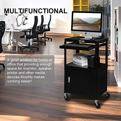 TUFFIOM AV Presentation Cart for Video Projector, Laptop Computer, Mobile Workstation Utility Media Cart for School Classroom Office, Rolling Storage Stand with Locking Cabinet Keyboard Shelf - style: AV Cart with Locking Cabinet