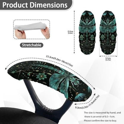 Office Chair Armrest Covers Set of 2, Dragonfly Flower Print Chair Arm Covers, Removable Office Chair Covers Stretchy Armrest Covers, Home Decorations - color: Black and Green - Dragonfly Flower