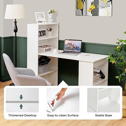 GIANTEX 48 Inch Computer Desk with Bookshelf, 3-in-1 Home Office Desk with 4-Tier Bookcase & CPU Stand, Space-Saving Reversible Writing Desk Work Table for Bedroom, Study Room, Office (White) - color: White