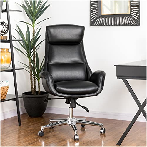 Glitzhome Mid-Century Modern Air Leatherette Adjustable Swivel High Back Office Chair, Black - color: Black