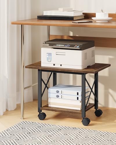 Printer Stand, 23.6" Under Desk Printer Table with Locking Wheels Adjustable Feet, 2-Tier Heavy Duty Printer Cart with Shelf, for Home Office, Living Room, Rustic Brown and Black TPS01BF - color: Rustic Brown