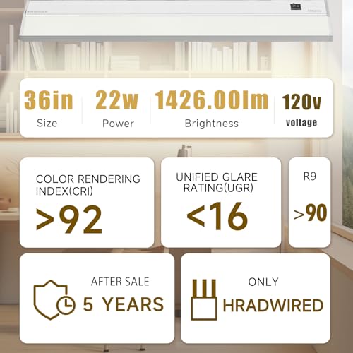 Hardwired Under Cabinet Lighting, 36in 22W LED Light for Kitchen/Closet, 1426lm, CRI>92, R9>90, Dimmable, 5 Color Temperature, 2700K-5000K(Warm White, Cool White, Daylight) - size: 36 inch
