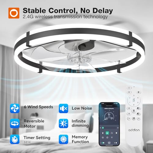 addlon 24" Low Profile Fandelier Ceiling Fans with Lights and Remote, Black - color: Black