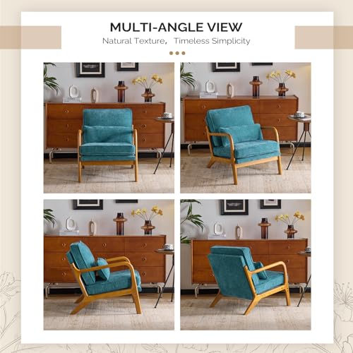 VINGLI Chenille Mid-Century Modern Accent Chair Set of 2, Cute Reading Arm Chair with Cushion & Lumbar Pillow & Solid Wood Frame for Lounge, Living Room, Reading Room, Bedroom, Turquoise - color: Turquoise
