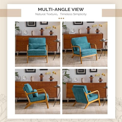 VINGLI Chenille Mid-Century Modern Accent Chair Set of 2, Cute Reading Arm Chair with Cushion & Lumbar Pillow & Solid Wood Frame for Lounge, Living Room, Reading Room, Bedroom, Turquoise - color: Turquoise