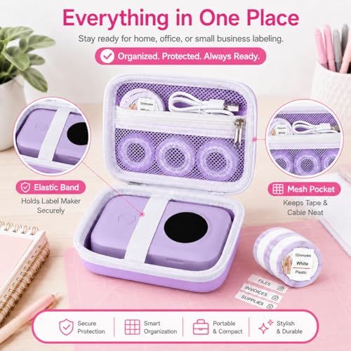 PAIYULE Hard EVA Case for Phomemo D30/D35 for Nelko P21 Label Maker - color: Purple