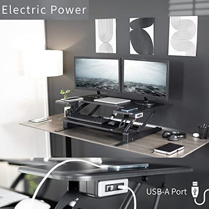 VIVO Black 36 in Electric Desk Converter, DESK-V000VE | Height Adjustable, Stand Up Desk Riser, Wide Keyboard Tray, Dual Monitor and Laptop Workstation, Black Frame, V Series - size: 36"