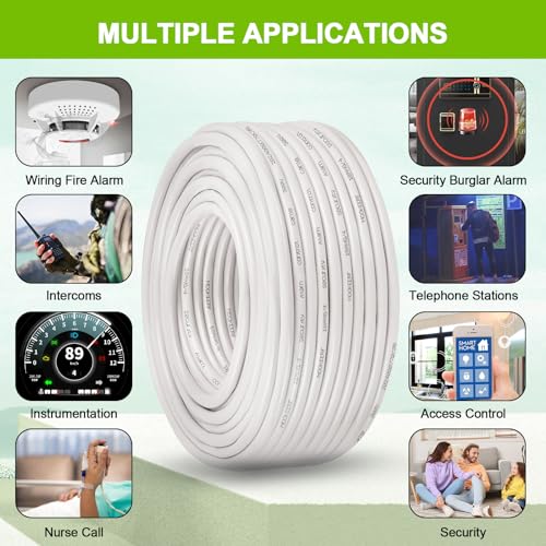 MOOKEERF 18/4 Alarm Wire Shielded Wire 100FT 18 AWG 4 Conductor Stranded Shielded Plenum Cable White CL3P Jacket for Security/Alarm/Access Control/Sound-18AWG 4 Conductors Wire - size: 100FT, style: 18/4