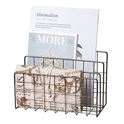 Desktop Mail Organizer File Organizer for Letters 3 Slot, Gray | Metal Wire Mail Sorter Letter Organizer Magazine Rack for Mails, Books, Postcards, Brochures, Mail Holder - color: Dark Gray
