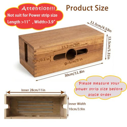 Cable Management Box,Cord Organizer Hide Desk Floor Wires,Home Office,Wood | Natural Wooden Cable Box Cover Power Strip Cord