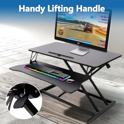 Standing Desk Converter, 32" Wide Height Adjustable Sit Stand Up Desk Riser with Keyboard Tray, Desktop Workstation Riser for Home Office Computer Laptop, Particle Board (Black) - color: Black