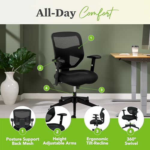 HON Prominent Ergonomic Office Chair, Adjustable Arms, Desk Chair, Black - color: Mesh Back - Standard Tilt