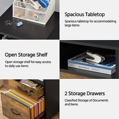 Yaheetech 2-Drawer File Cabinet with Lock, Under Desk Storage, Rustic Brown