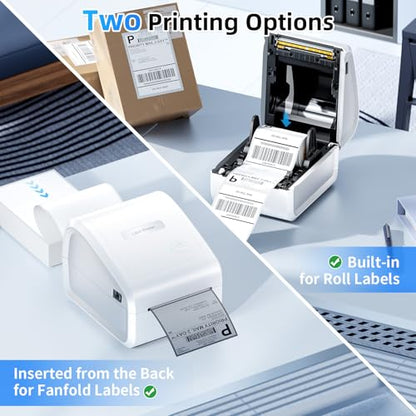 Bluetooth Thermal Label Printer 4x6, Wireless Thermal Labels Printers for Small Business, D550 Pro White Ethernet Shipping Label Printer, Support Bluetooth/Ethernet/USB - color: White