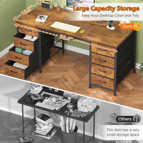 50 Inch Computer Desk with 8 Drawers for Home Office, Bedroom, Living Room - color: Rustic Brown, size: 18.9"D x 50.4"W x 29.3"H