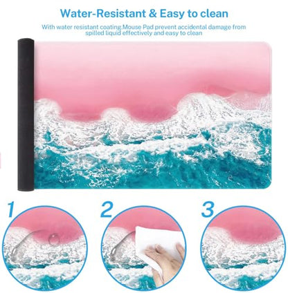 Large Mouse Pad, Mouse Pad, 31.5 x 15.7 Inch, Beach Pink | Blue Non-Slip Desk Pad Keyboard and Mouse Desk Mat for Gamer, Office & Home - color: Pink Blue Beach
