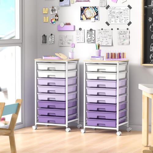 SYKIARIOL Rolling Cart with Drawers,8 Drawers Storage Cart,Purple - color: Purple