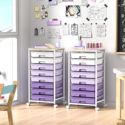 SYKIARIOL Rolling Cart with Drawers,8 Drawers Storage Cart,Purple - color: Purple