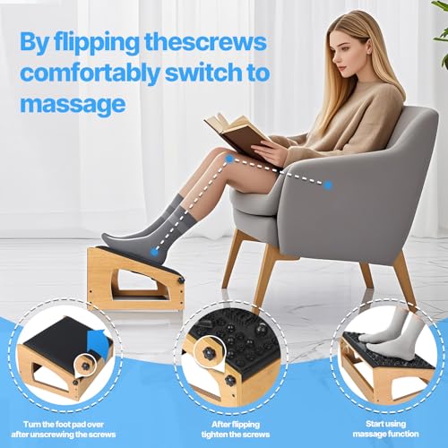 Ergonomic Foot Rest Under Desk,4 Adjustable Height Foot Stool - color: Natural02