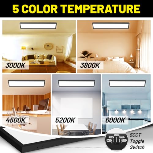 1x4 Led Flat Panel Light Surface Mount 2-Pack, 40W/4980LM, 5CCT 3000K/3800K/4500K/5200K/6000K, Flush Mount Ceiling Light for Kitchen, Garage, Hallway, Office, Black, ETL - color: Black, size: 1ft. X 4ft. (2-pack)