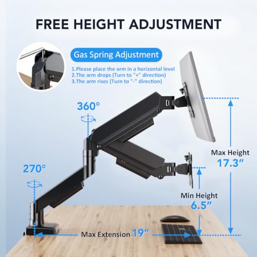 Dual Monitor Stand, Adjustable Monitor Desk Mount for 17″–32″ Computer Screens, Full Motion VESA 75x75/100x100 with C-Clamp & Grommet Aluminum Base, Each Arm Holds 4.4 to 20 lbs AX09DB201 - size: Dual monitor arm