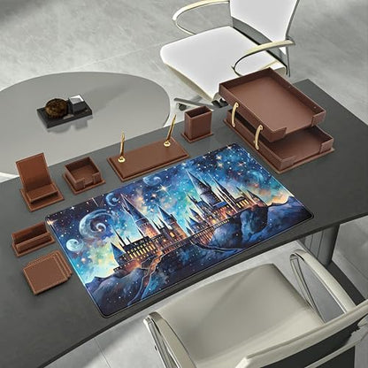 Blue Castle Desk Mat Aesthetic Cute Desk Pad, Extended Large Mouse Pad XXL Gaming Keyboard Pad, Computer Desktop Mouse Mat Full Desk Laptop Mat, Fantasy Art Office Desk Accessories 31.5" x 15.7" - color: Painted Castle