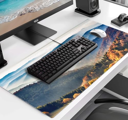 Large Mountain View Patterned Mouse Pad, Anti Slip Gaming Keyboard Desk Pad | Large Extended Mouse Pad; Full Desk Coverage; Waterproof Coating; Stable Anti-Slide Base For Gaming, Office, Study Daily Use - color: Mountain Landscape