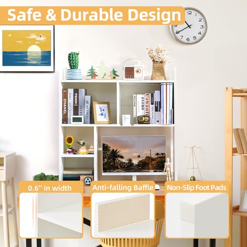 deli Desktop Shelf, Desk Hutch with 5 Shelves for Computer Desk, White - color: White