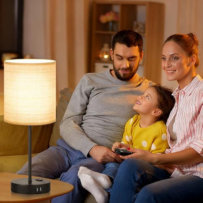 Lynnoland Set of 2 Touch Control Table Lamps, 3-Way Dimmable Bedside Nightstand Lamps for Bedroom Living Room Nursery, 800 Lumens 3000K Warmlight Bulbs Included - color: Rattan & Matte Black