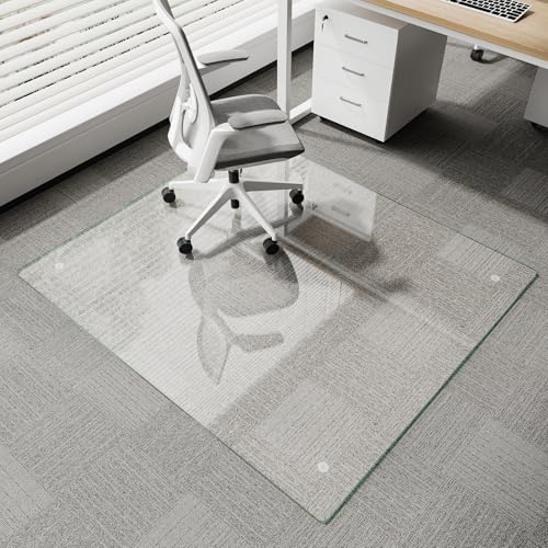 Koonmi Glass Chair Mat for Carpet, 42"x48" Thick Office Chair Mat | Tempered Glass Chair Mats with Round and Polished Edges, Smooth Rolling for Carpet Floor Protection, Scratch-Resistant - color: Transparent, size: 42"x48"