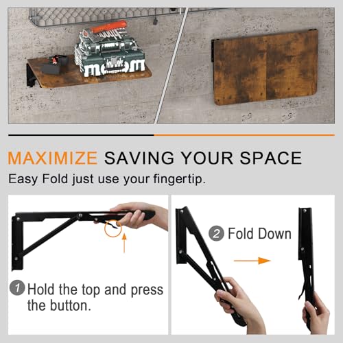 TEAMIX Wall Mounted Folding Table for Small Spaces, Rustic Floating Desk - color: Brown, size: 22"W x 15.7"D