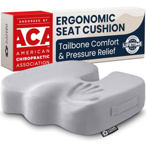 5 STARS UNITED Seat Cushion - Memory Foam Chair Cushion for Tailbone Pain Relief - Ergonomic Support for Coccyx, Sciatica & Butt - Office, Desk & Gaming Chair, Car Seat, Wheelchair, Airplane, L Gray - color: Light Gray, size: X-Large