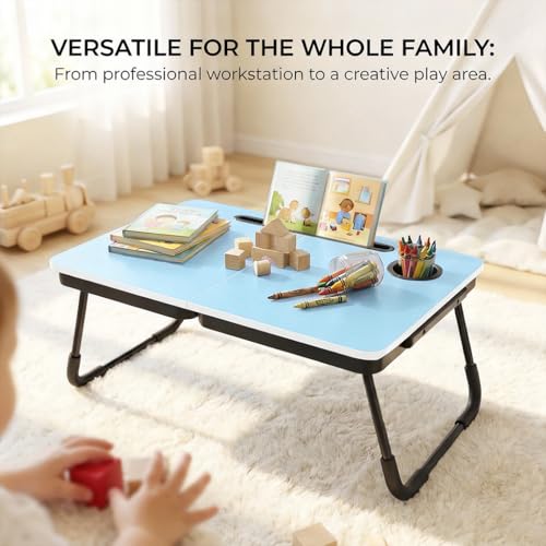 BUYIFY 23.4" Foldable Lap Desk Bed Table with Cup Holder Tray Blue - color: Blue