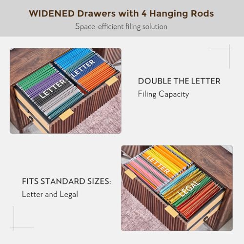 T4TREAM 31.8-Inch Fluted 2 Drawer Lateral File Cabinet, Dark Walnut | Filing Cabinet with Files Hanging Rod for Letter, Legal, A4, Large Tabletop for Printer, Wood Printer Cabinets, Home Office - color: Dark Walnut