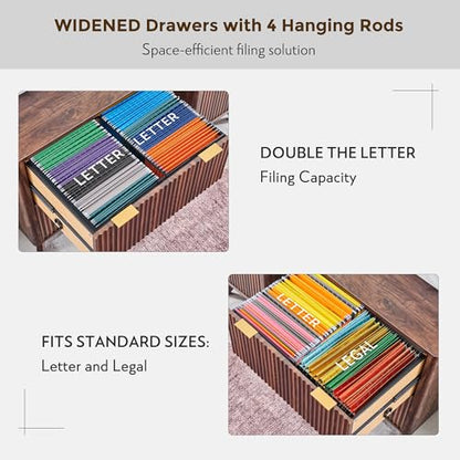 T4TREAM 31.8-Inch Fluted 2 Drawer Lateral File Cabinet, Dark Walnut | Filing Cabinet with Files Hanging Rod for Letter, Legal, A4, Large Tabletop for Printer, Wood Printer Cabinets, Home Office - color: Dark Walnut