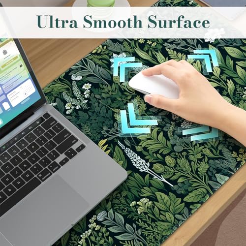 iCasso Desk Mat, Big Desk Pad,XXL Gaming Mouse Pad, Dark Green | 35.4x15.7in Mouse Pad for Desk Rubber Base Mousepad with Stitched Edges,Keyboard Mouse Mat - color: A-green Grass