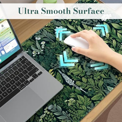 iCasso Desk Mat, Big Desk Pad,XXL Gaming Mouse Pad, Dark Green | 35.4x15.7in Mouse Pad for Desk Rubber Base Mousepad with Stitched Edges,Keyboard Mouse Mat - color: A-green Grass