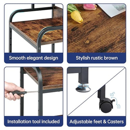 Fannova Printer Table Stand with Height Adjustable Shelf, 3 Tier Rolling Printer Cart with Wheels for Home Office Storage and Organization, Industrial Style - color: Rustic Brown