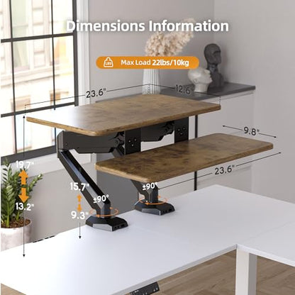 Claiks 24-Inch Sit-Stand Workstation，Innovative Space-Saving Height-Adjustable Ergonomic Desk Converter with Wide Keyboard Tray，Dual Fixation and Flexible Rotation Function, Rustic Brown - color: White, size: 24 inch