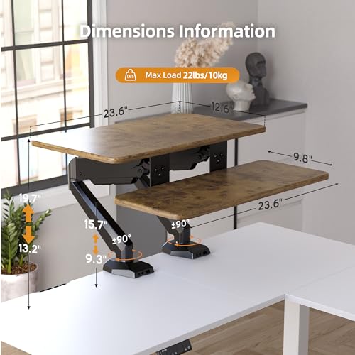 Claiks 24-Inch Sit-Stand Workstation，Innovative Space-Saving Height-Adjustable Ergonomic Desk Converter with Wide Keyboard Tray，Dual Fixation and Flexible Rotation Function, Rustic Brown - color: White, size: 24 inch